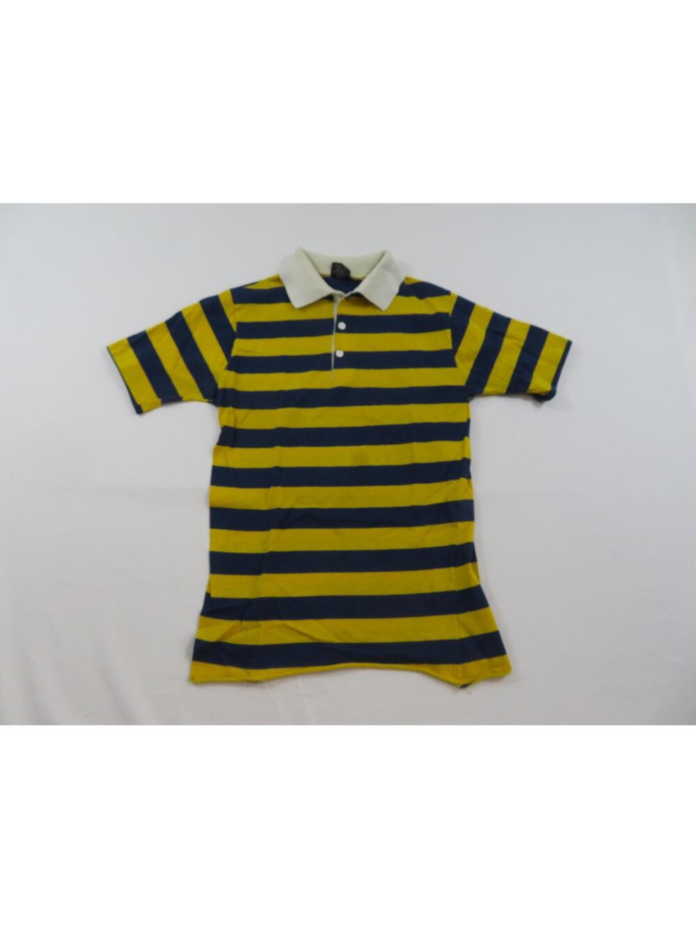 Esprit Campus Shirt, Distressed Striped Polo Yellow Blue Sz M 1970s